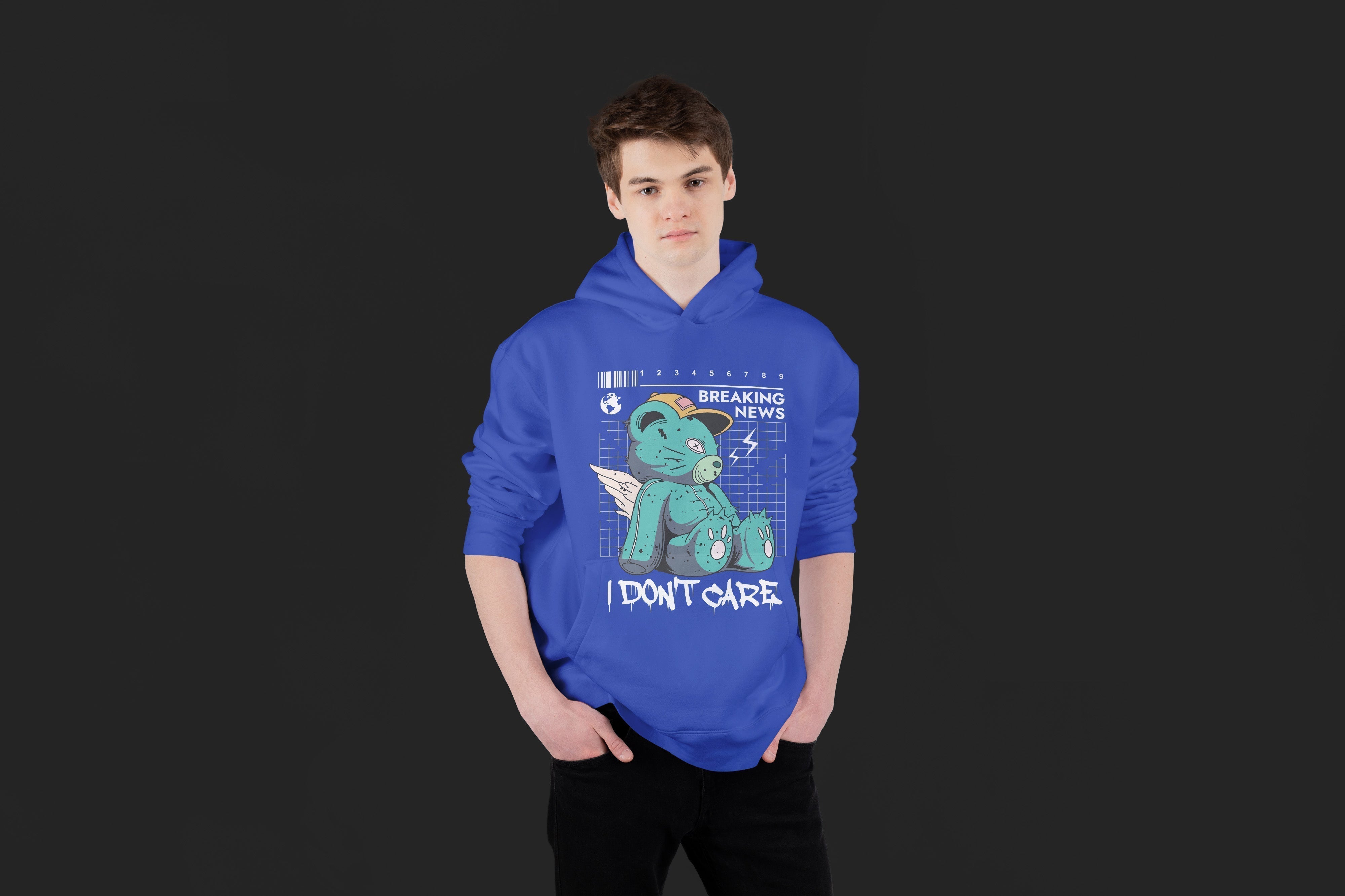 I DON'T CARE Oversize Hoodie (Royal Blue)
