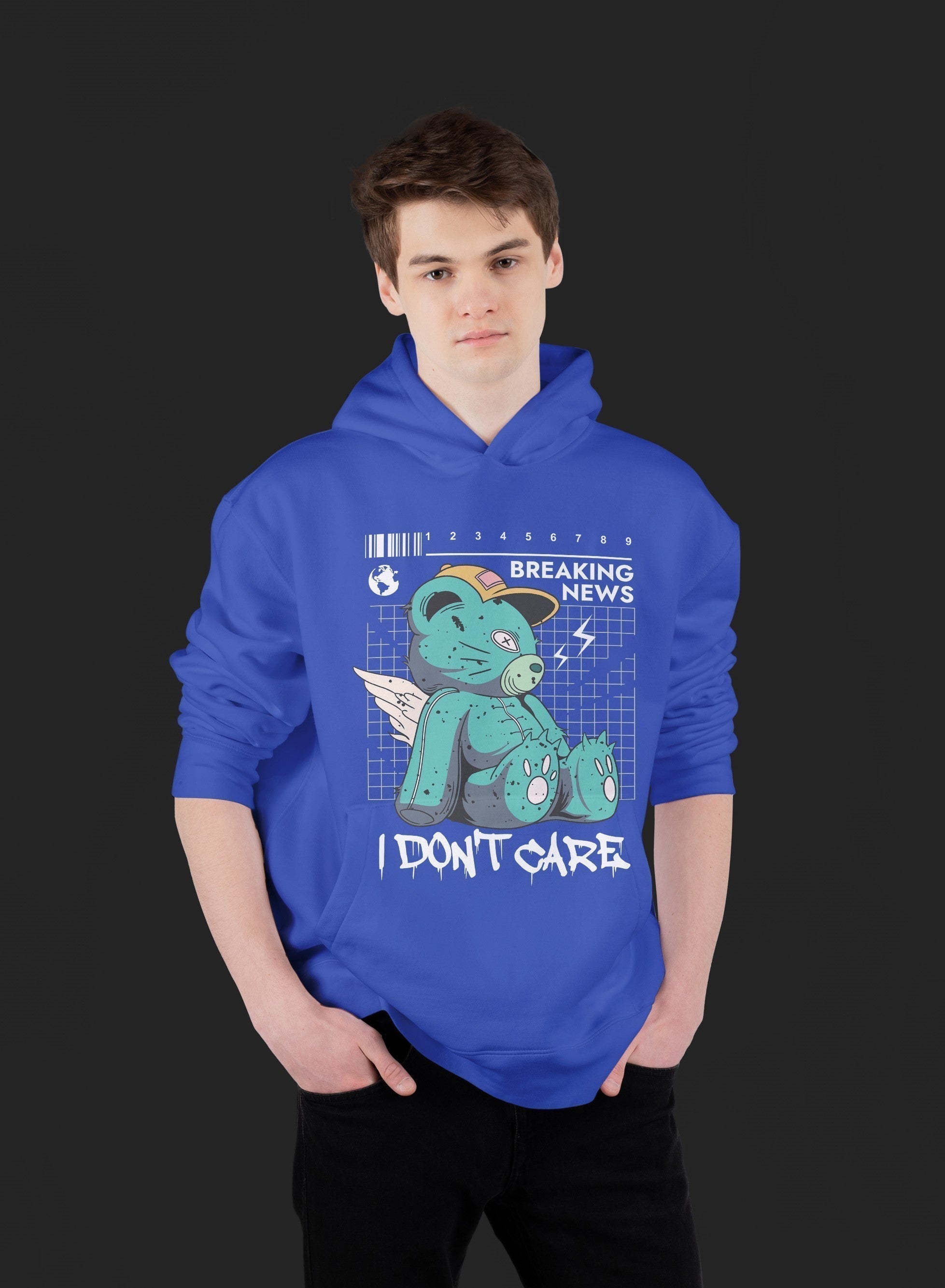 I DON'T CARE Oversize Hoodie (Royal Blue)