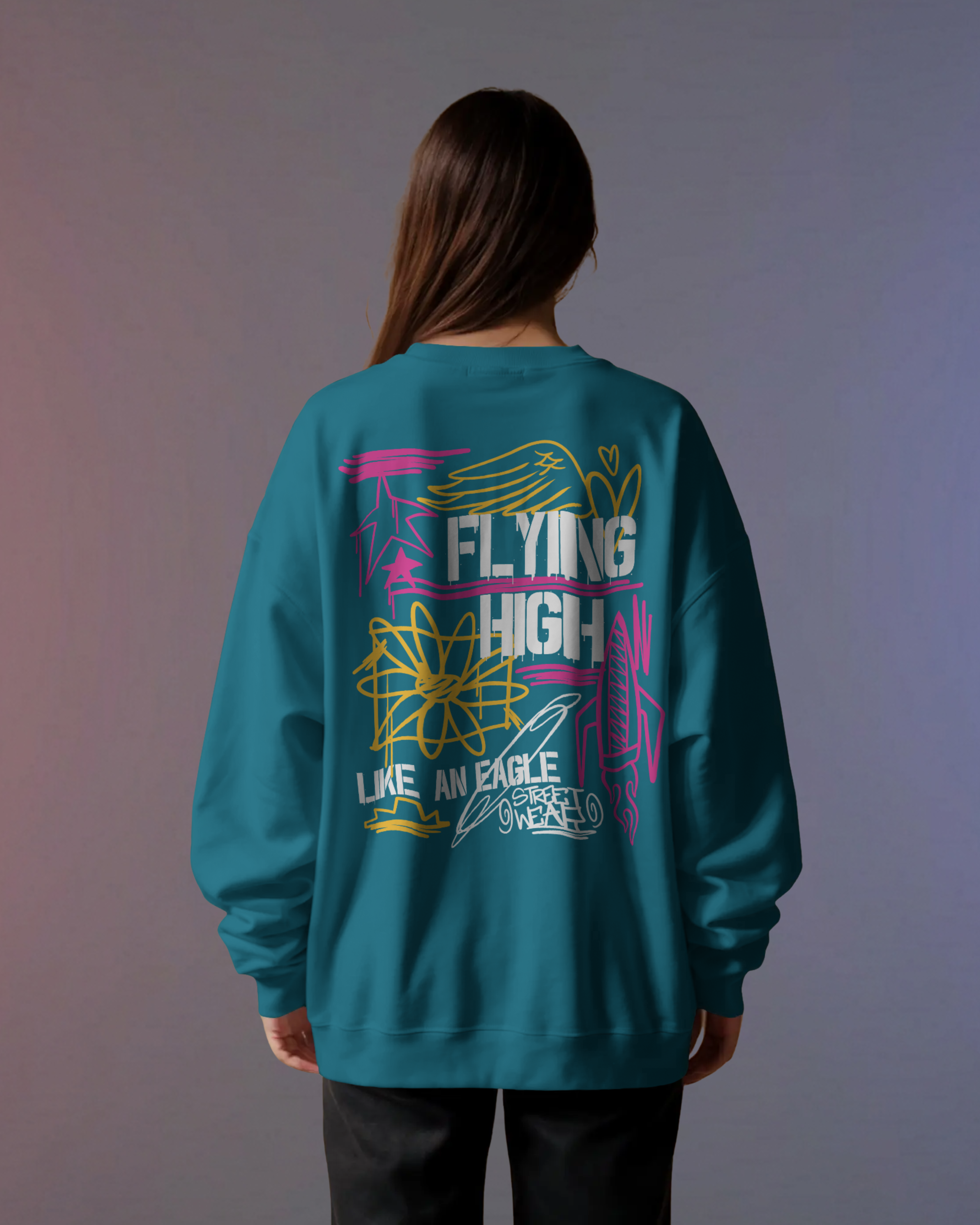Flying High Street Style Sweatshirt (Vrystal Teal)