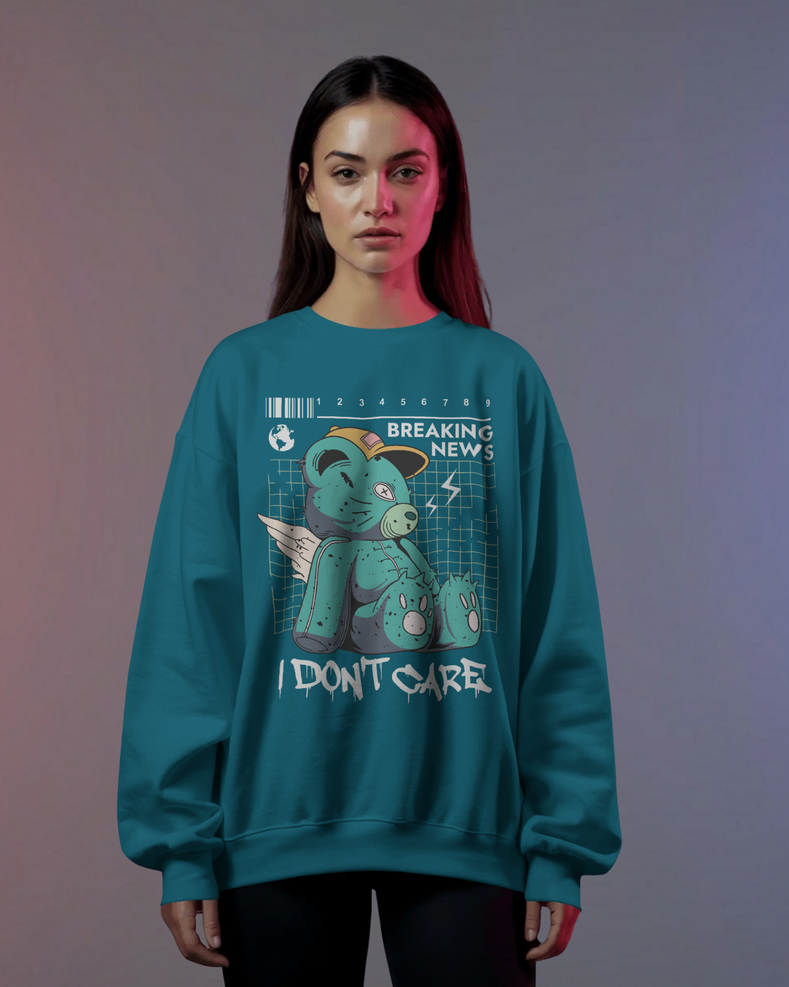 I DON'T CARE Sweatshirt (Teal)