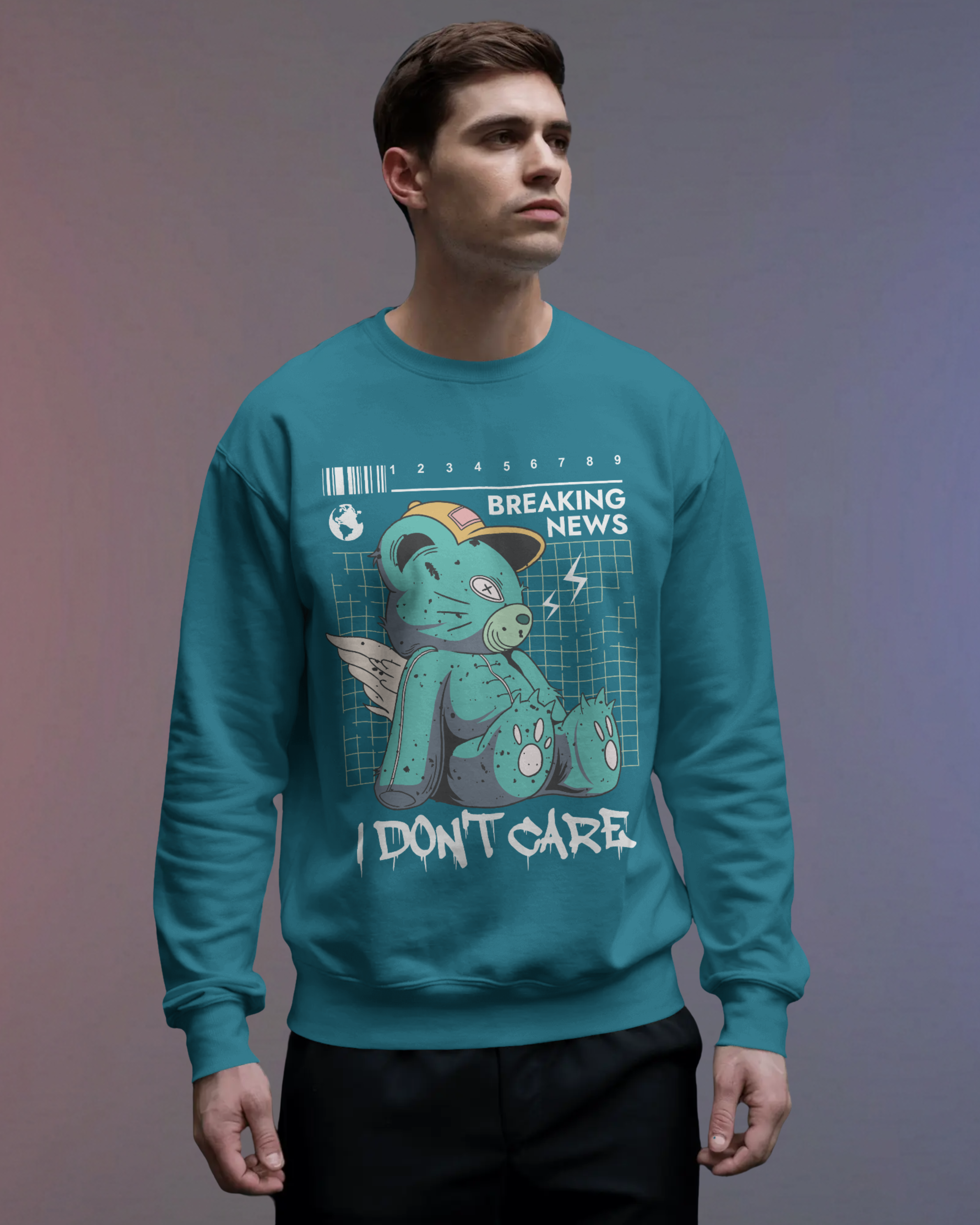 I DON'T CARE Sweatshirt (Teal)
