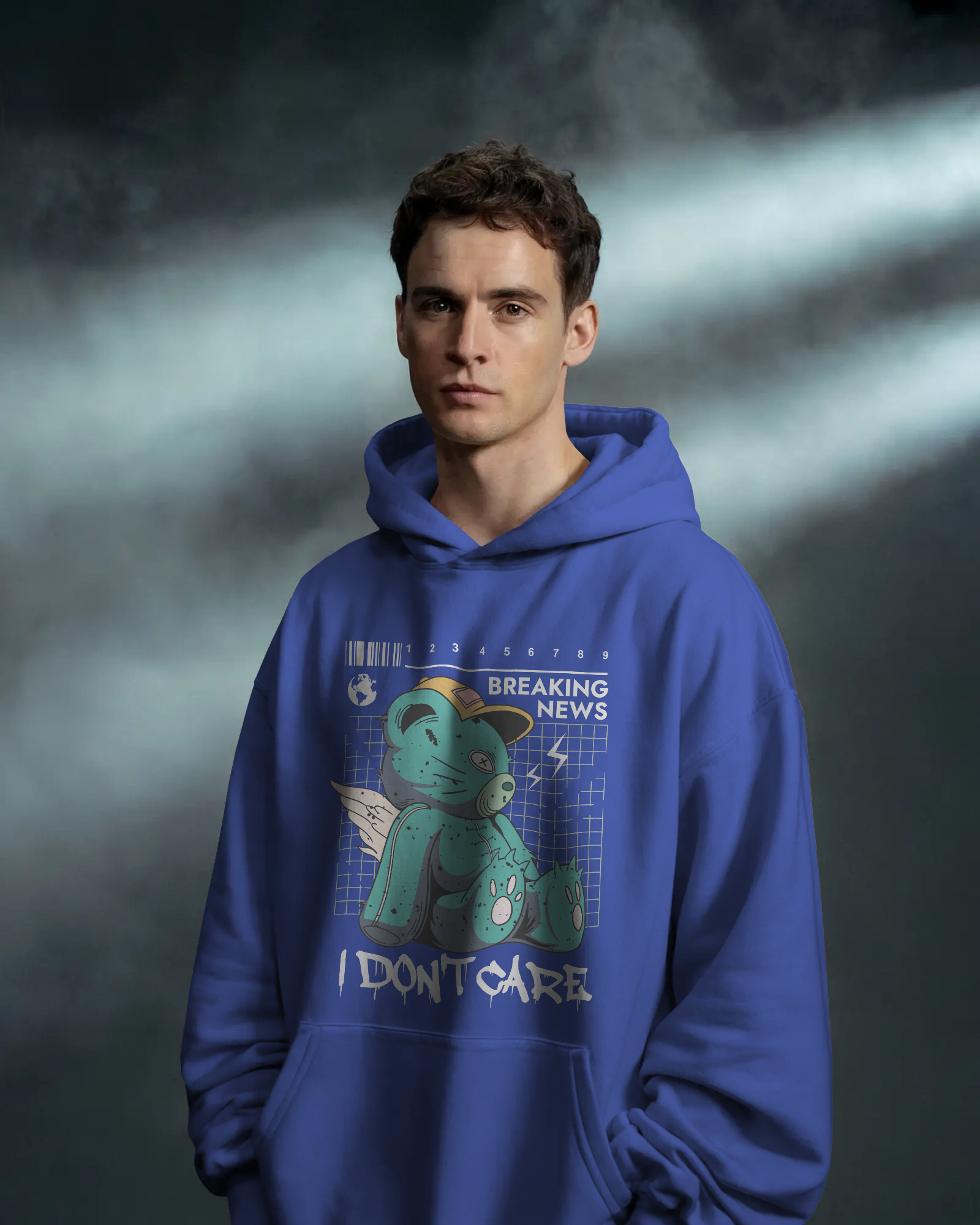 I DON'T CARE Oversize Hoodie (Royal Blue)